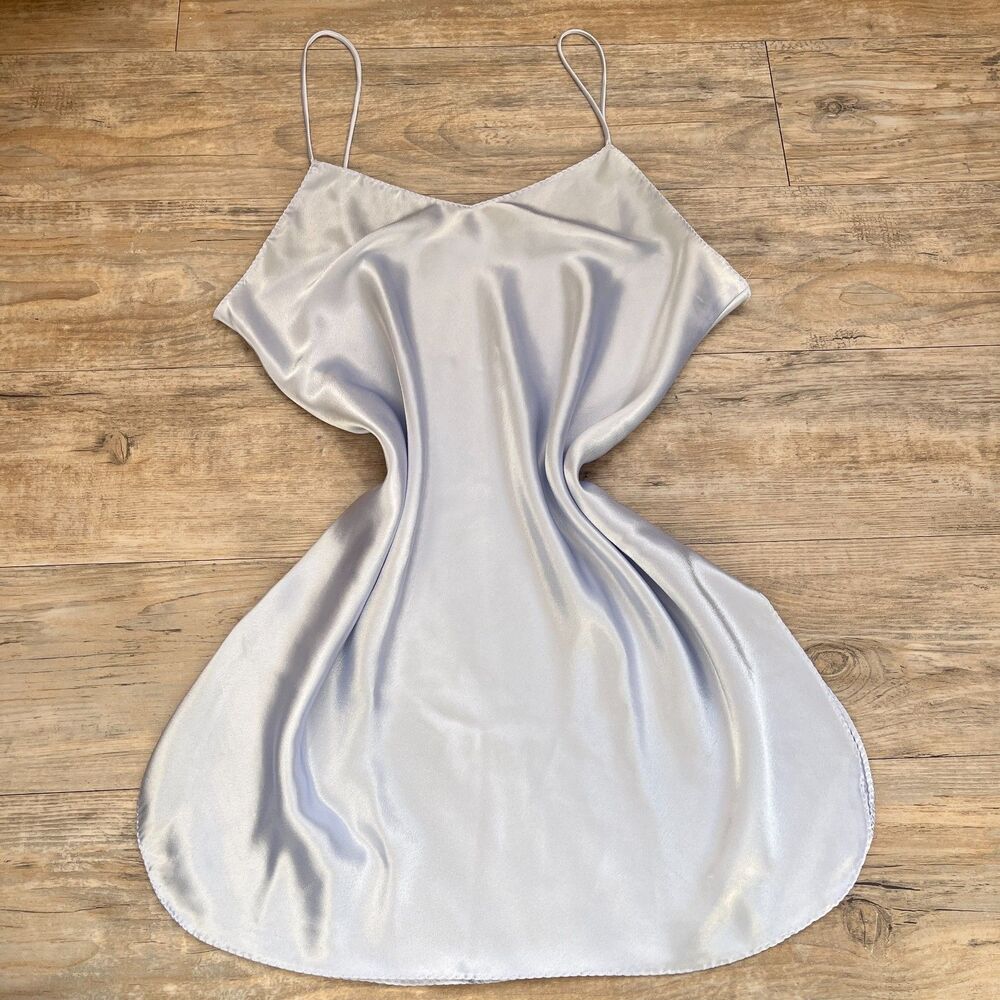 Jayre Satin Slip Dress Made in USA Light Blue Spaghetti Strap Size Medium